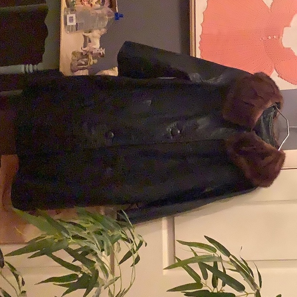 1950/1960 black leather coat with mink collar.